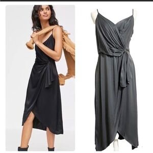 Anthropologie Black Giverny Glam Cocktail Whimsy Party Midi Slip Dress